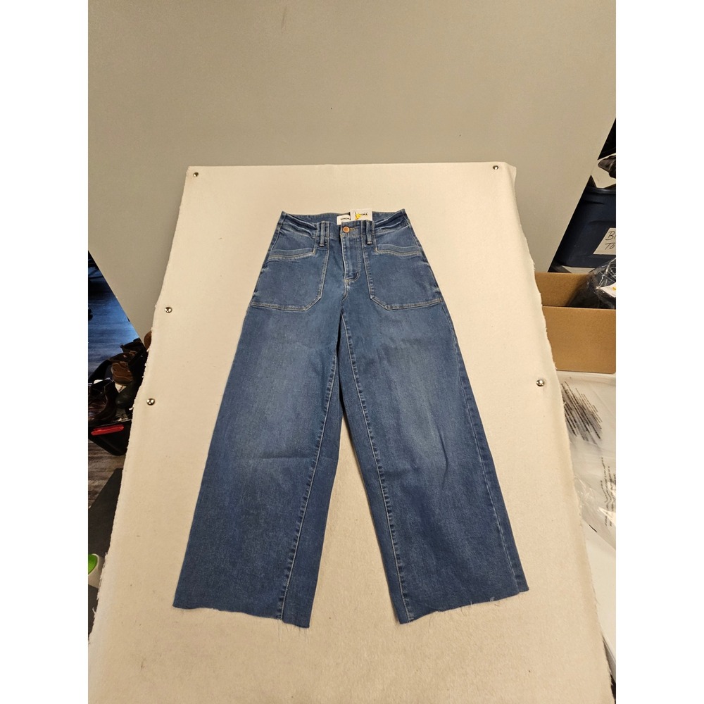 Sonoma‎ Goods For Life High Rise Wide Leg Jeans Medium Wash Raw Hem Size 2